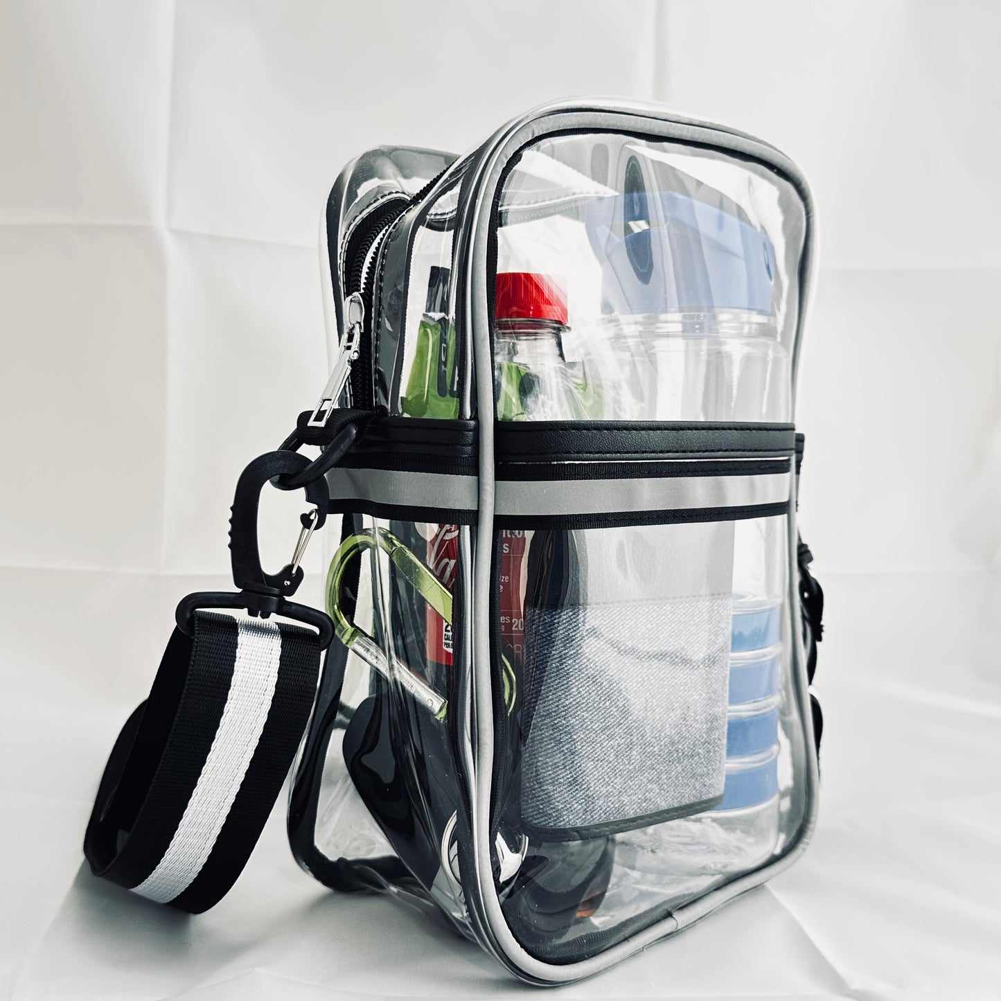 ColoPeak Amazonian 1.0 Reflective Crossbody Bag, Clear Stadium Bag with Blabk/Silver Strap