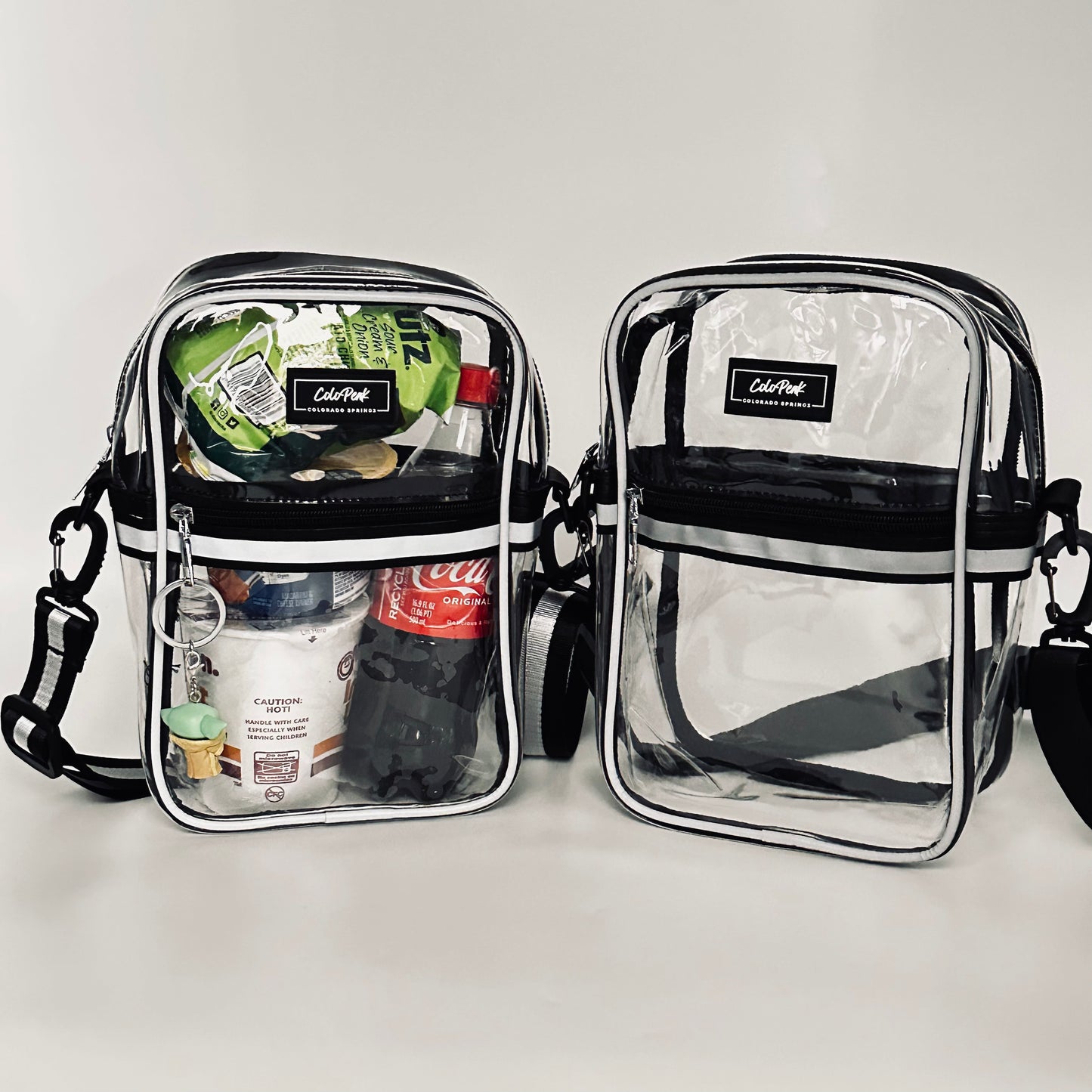 ColoPeak Amazonian 1.0 Reflective Crossbody Bag, Clear Stadium Bag with Blabk/Silver Strap