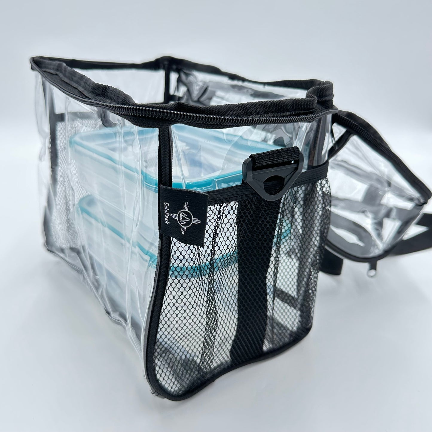 ColoPeak PVC clear double decker lunch bag with adjustable shoulder strap and reinforced bottom