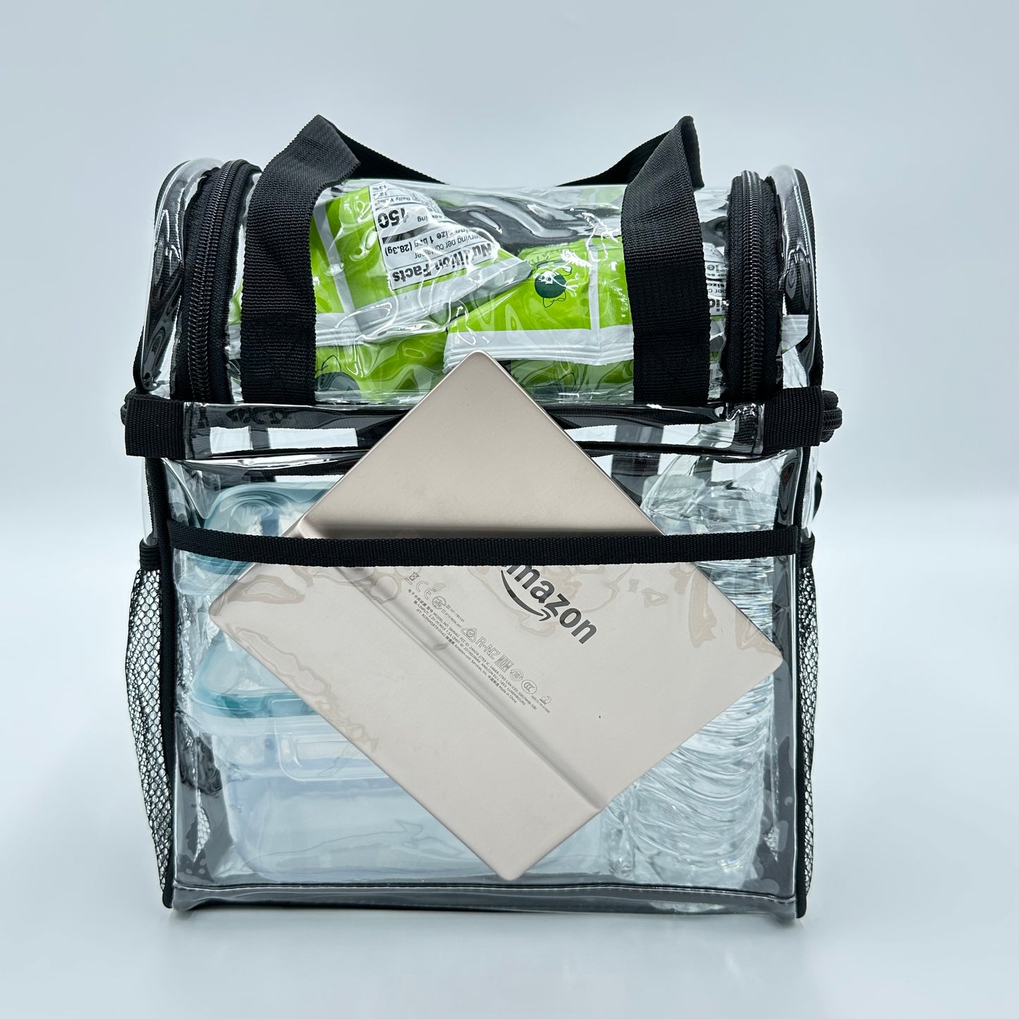 ColoPeak PVC clear double decker lunch bag with adjustable shoulder strap and reinforced bottom